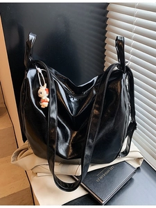 Women High Gloss PU Leather Backpack Large Capacity Multi-functional Shoulder Tote Bag With Cartoon Charm Versatile Bag