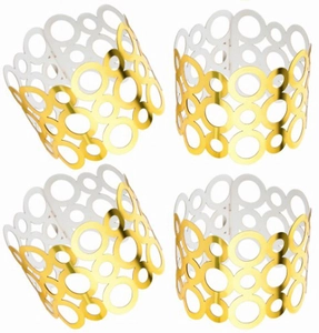 Lot de 4 ronds de serviette dorés avec cercles géométriques évidés pour mariage