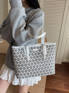 Women Large Capacity Tote Bag Commute Shoulder Bag Fashion Geometric Print PU Leather Handbag Shopping Bag With Adjustable Straps