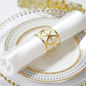 Hollow Geometric Triangle Napkin Rings Artificial Pearl Paper Metallic Gold Silver Table Decoration Wedding Banquet Party Decor