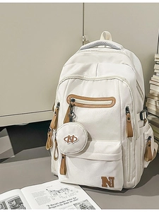 Japanese style canvas laptop backpack in cream white for travel and school use