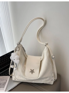 Off-white large capacity tote bag with star ornament and plush cloud charm decor