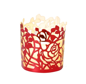 Hollow rose flower paper lamp shade with warm LED candle light for party decoration