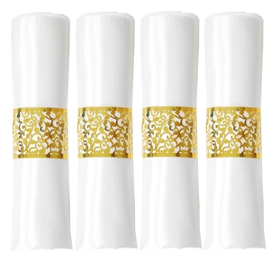 4er-Set goldene Serviettenringe mit lasergeschnittenem Weinranken-Muster für Hochzeiten
