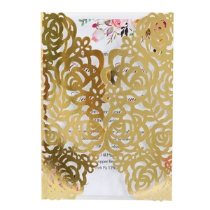 Elegant gold laser cut rose wedding invitation suite with floral inner card