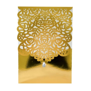 Cartes d'Invitation de Mariage Découpe Laser Avec Enveloppes Strass Fleur Ajourée Carte pour Mariage Saint Valentin Fête