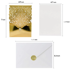 Hollow laser cut gold floral wedding invitation set with inner card and envelopes