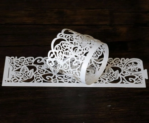 Detailed laser cut white leaf pattern decorative paper sleeve for LED candles and cupcakes