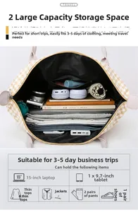 Vue macro de l'intérieur du grand sac de voyage à carreaux avec poches de rangement