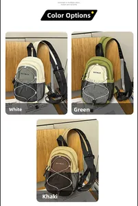 Vue détaillée des sacs à bandoulière en nylon durable en blanc, vert et kaki