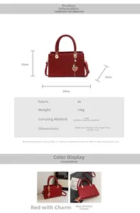 Detailed size specifications of the red quilted PU tote bag with pearl heart charm