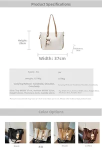 Detailed view of woven texture PU leather tote bag with a cute bear charm accessory