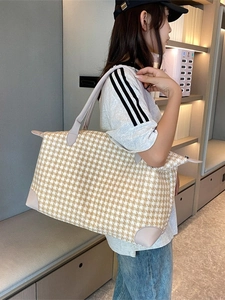 Sac de Voyage en Toile Pied-de-poule à la Mode Grande Capacité Séparation Sec-Humide Sac de Sport pour Weekend Femmes Hommes Gym