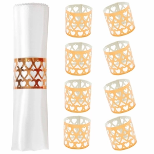 Rose gold hollow heart napkin rings with laser cut pattern for wedding table decor