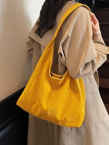 Minimalist bright yellow leather tote bag for women, large capacity shoulder bag style