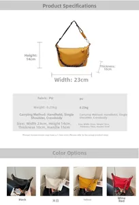 Detailed size specifications for minimalist PU handbag in four color variants