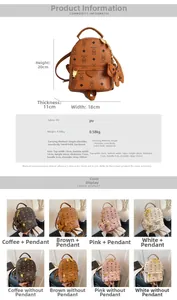 Size chart showing dimensions for the stylish mini PU leather backpack with strap details