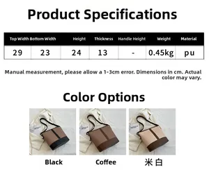 Größentabelle für PU-Schulterbeutel inklusive Gewicht und Maße in Schwarz und Creme