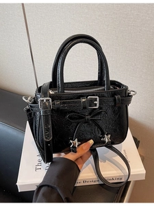 Women Mini PU Leather Bucket Bag Bowknot Star Charm Pleated Messenger Handbag Elegant Crossbody Shoulder Purse