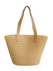 Large woven straw tote bag with hollow diamond pattern for summer beach vacations