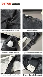 Detailansicht der wasserabweisenden Denim-Tasche mit Seitentasche und verstellbarem Gurt