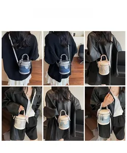 Vues détaillées de mini sacs seaux élégants avec poignée en foulard et bandoulière chic