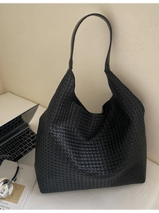 Women Large Woven PU Leather Tote Bag Casual High Capacity Shoulder Bag Minimalist Hobo Handbag Commuter Solid Color Shopping Bag