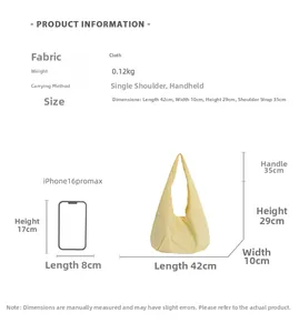 Canvas tote bag size guide showing 42x29x10cm dimensions compared with a smartphone
