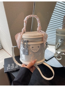 Mode Femmes Mini Sac Seau en Cuir PU Avec Poignée Foulard Texture Denim Sac Bandoulière Serrure Métal Sac à Épaule