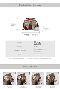 Detailed size specifications for woven straw bucket bag with 16x16x11cm dimensions