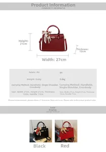 Detailed size specifications and dimensions for the red PU leather top handle handbag