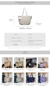 Détails de taille du sac fourre-tout en toile montrant la largeur 46cm et la hauteur 32cm