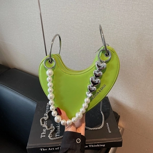 Borsa A Tracolla A Forma Di Cuore In Pelle PU Con Manico Di Künstliche Perle E Ciondoli In Metallo Y2K Borsa A Mano Alla Moda Per Donna