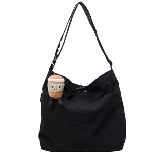 Grand sac cabas noir en toile avec fermeture à cordon et joli charme de tasse à café