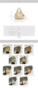 Detailed size chart showing dimensions for the minimalist PU bucket bag with logo