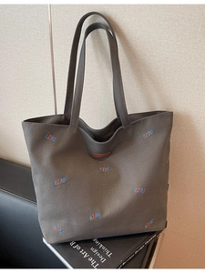 Women Large Capacity Canvas Tote Bag Minimalist Letter Embroidery Shoulder Bag Casual Student Shopping Handbag