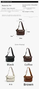 Vue détaillée du sac bandoulière tissé avec dimensions et quatre options de couleurs