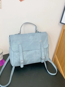 Retro Preppy Style Large Capacity PU Leather Backpack For Women Fashion Solid Color Schoolbag With Square Buckle Top Handle