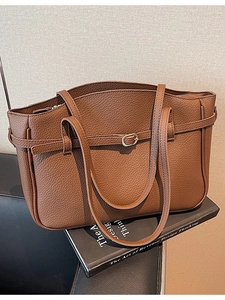 Women Minimalist Litchi Grain PU Leather Tote Bag Large Capacity Shoulder Bag With Zipper Closure For Work Travel Commuting