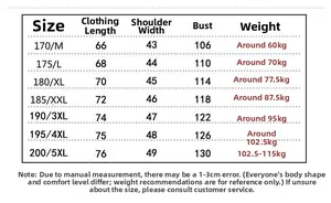 Size chart for men's quick-dry fishing vest showing measurements from M to 5XL size