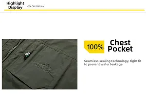 Detail of army green quick-dry vest showing seamless pocket and waterproof outdoor embroidery