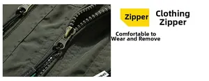 Detailed close-up of a high-quality zipper on a durable olive green outdoor fishing vest