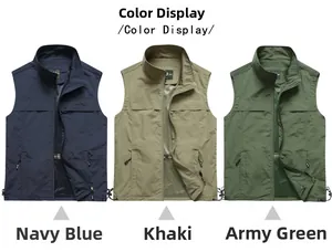 Outdoor vest color display in navy blue, khaki and army green with breathable mesh