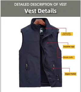 Dettaglio del gilet outdoor blu con colletto alla coreana, ricamo e fodera in rete