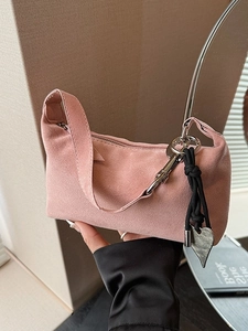 Minimalist Suede Underarm Bag For Women Small Fashion Shoulder Bag With Heart Pendant Solid Color Casual Handbag