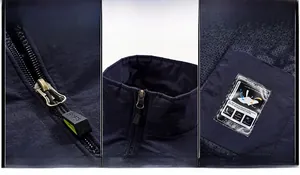 Dettaglio gilet outdoor uomo con robusta cerniera in metallo e tasca interna in velcro