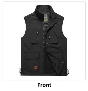Detail of waterproof outdoor fishing vest with multi-pocket design and mesh lining