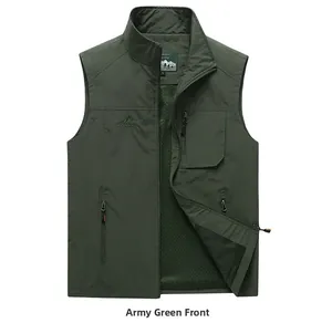 Detail of outdoor utility vest showing water-resistant fabric and breathable mesh lining