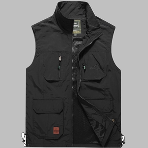 Men's outdoor functional fishing vest with multi-pockets and breathable mesh lining in black