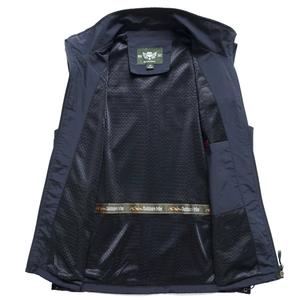 Men's outdoor dark blue fishing vest with breathable mesh lining and inner pocket